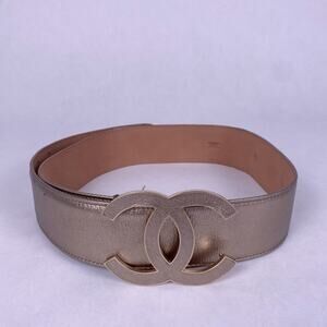 Chanel Metallic Gold Lambskin CC Buckle Wide Belt 85CM